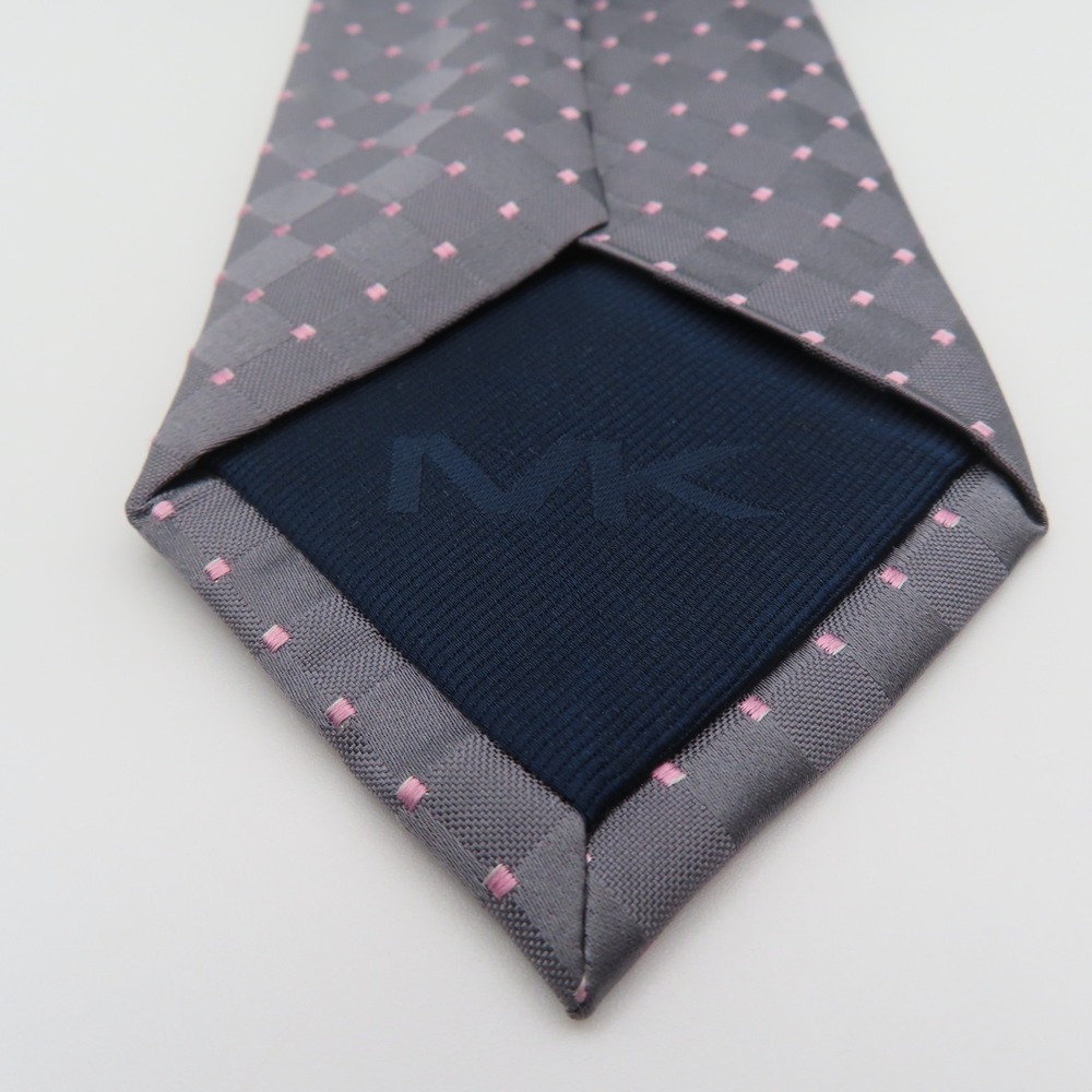 Michael Kors Tie Silk Gray Pink Polka Dot 3" Wide 57" Long Thin - Picture 4 of 7